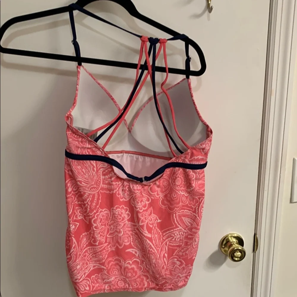 Pink and Blue swim top with a Plunging Neckline in size L